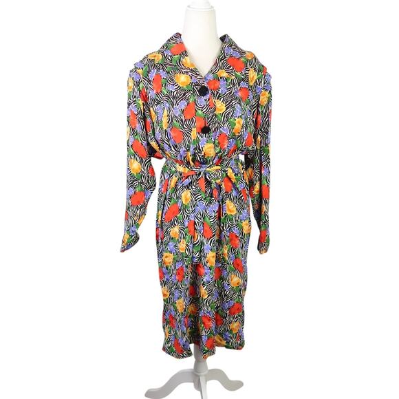 Vintage 70s/80s Adele Simpson for Irene Sargent Bold Floral Silk Midi Dress L